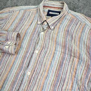 32 Bar Blues Shirt Mens Extra Large Vibrant Multicolor‎ Stripe Linen Button Down